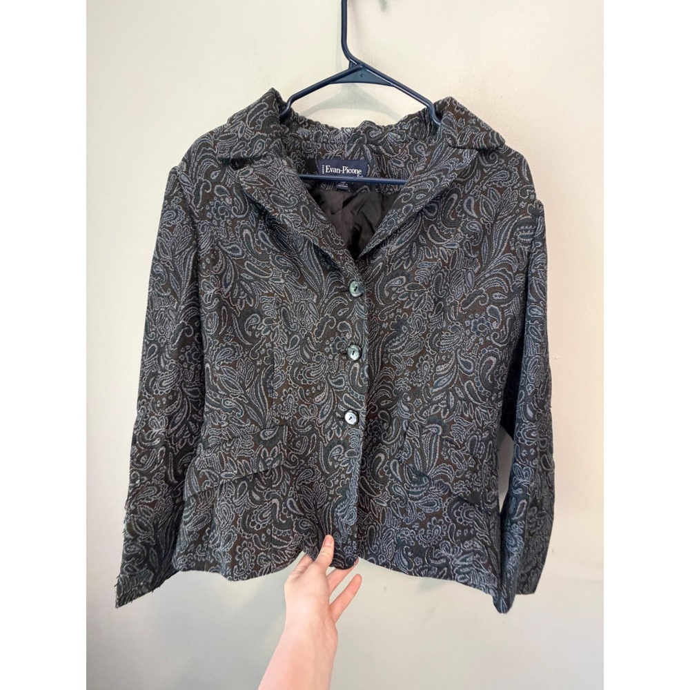 Evan-Picone Suit Petite 14P Paisley Tapestry Blazer Blue Brown 1F835A001